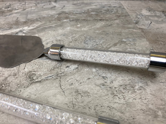 Cake Knife and Shovel Serving Set ,Bright Elegant Stainless Steel with Sparking White Crystal Stones Handle.( 2 pcs Set)
