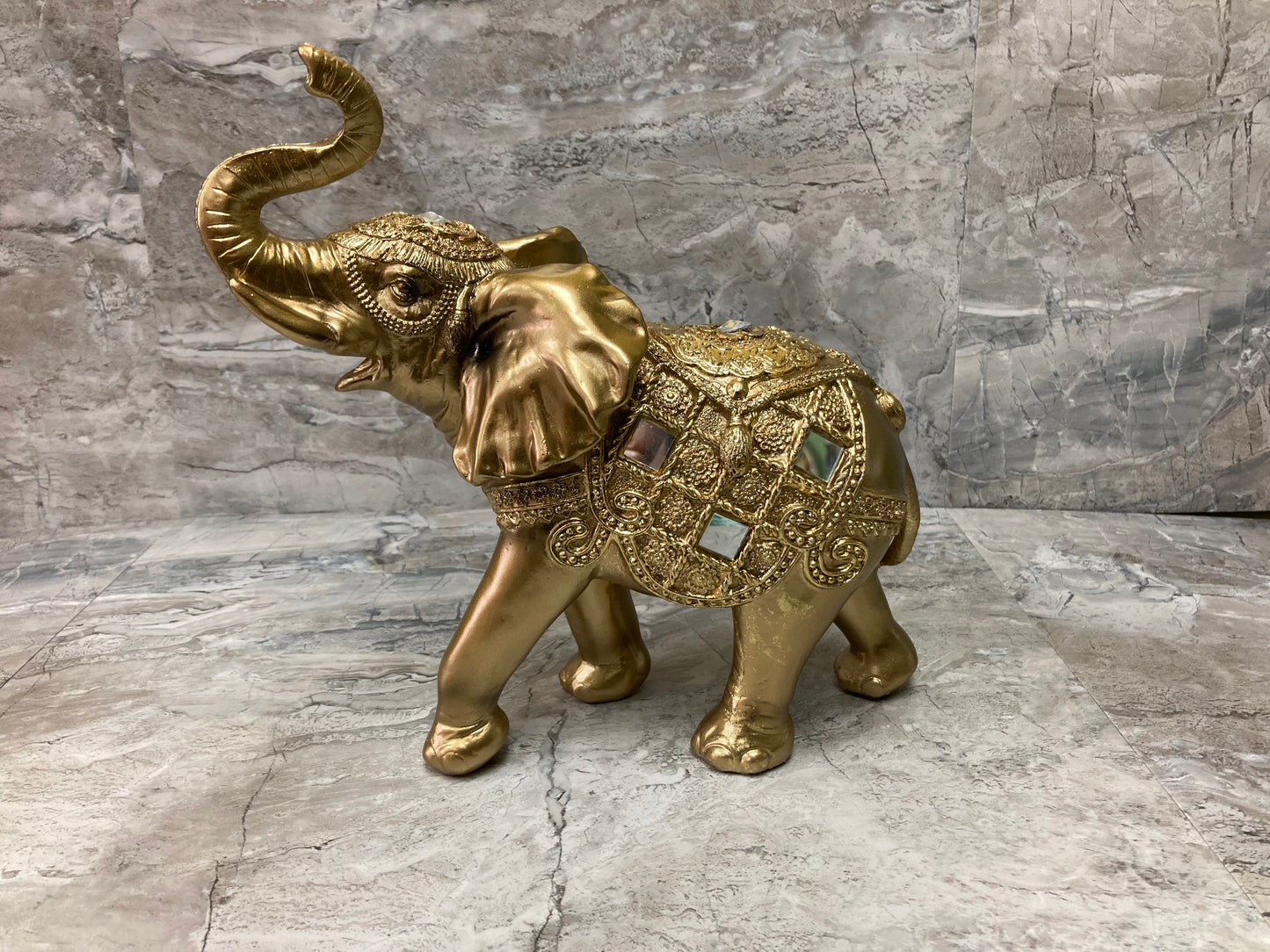 Figurine Golden Elephant Statue With Trunk Up .Home Decor.