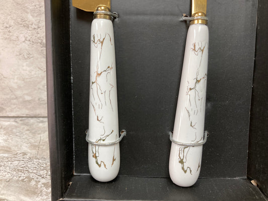 Cake Knife and Shovel Serving Set marble pattern , Elegant Gold Color Stainless Steel with Ceramic Handle.