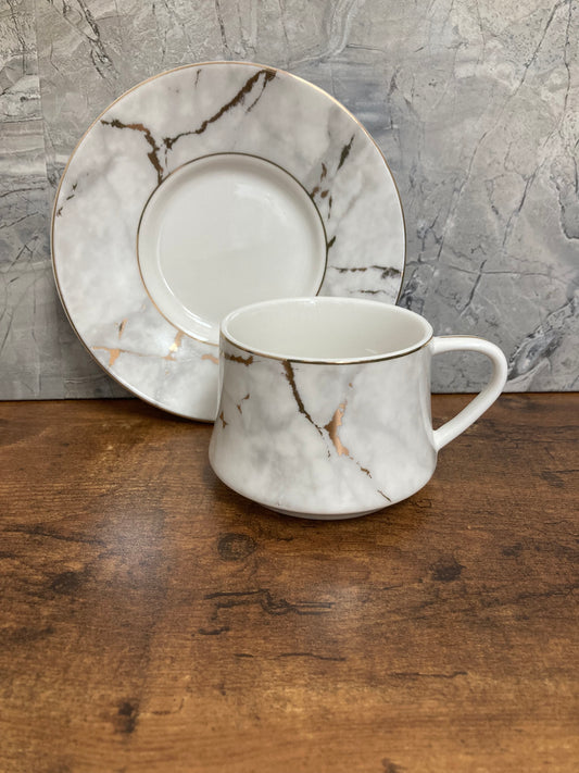 Coffee and Tea cups set of 6 marble pattern. ceramic.