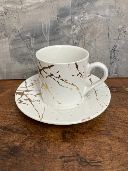 Coffee cups set of 6 marble pattern gold. ceramic.