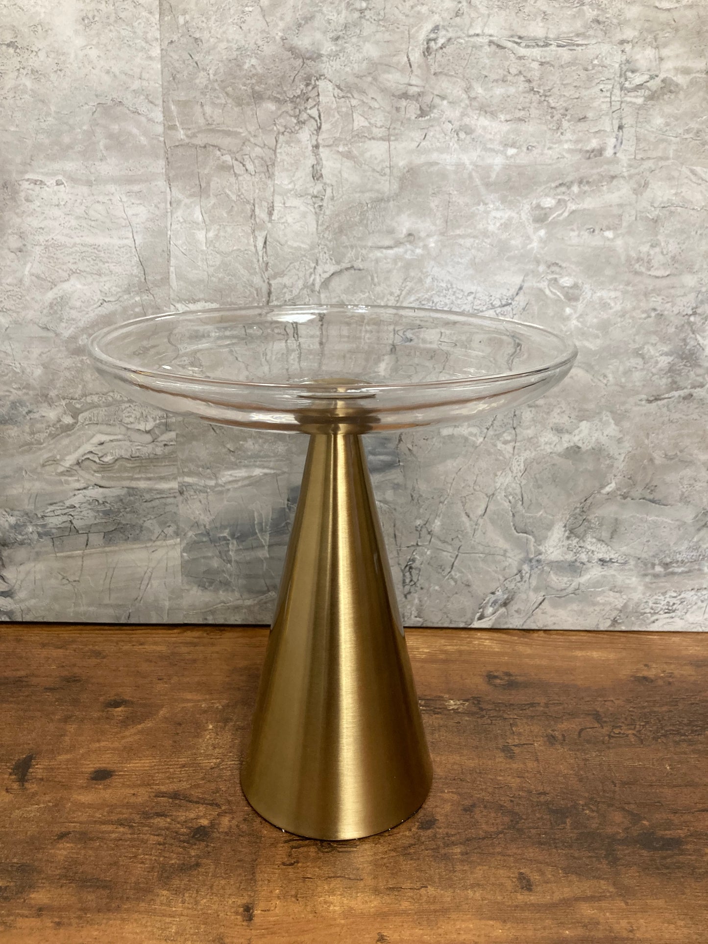 Center piece fruits cake glass top and metal base elegant classy unique home decor .