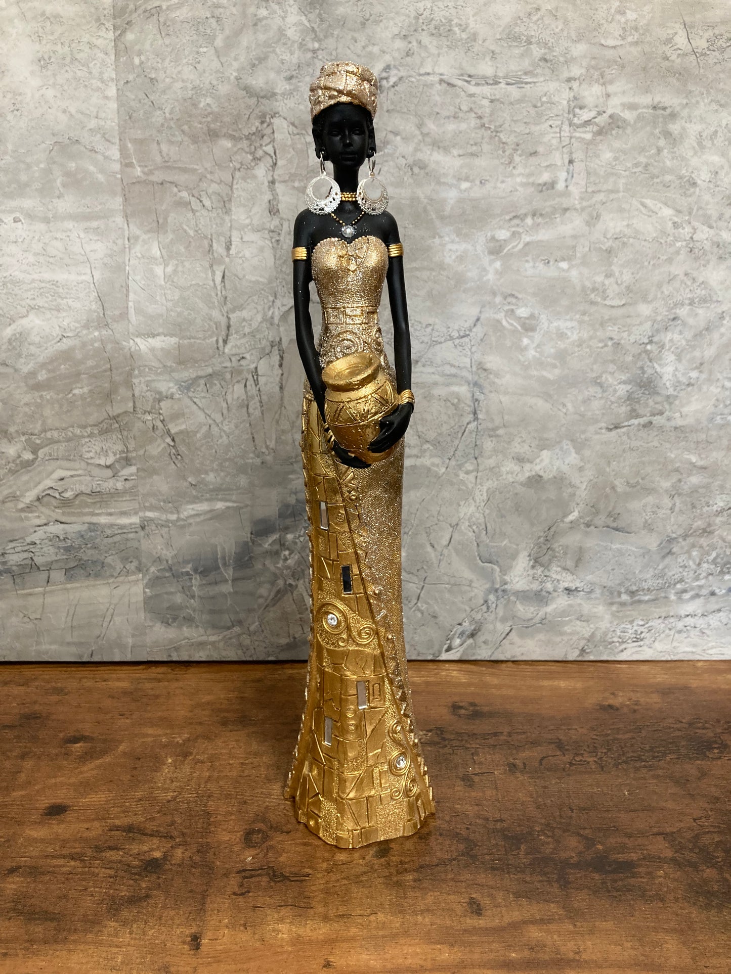 Figurine African American Lady statute Gold glitter color Elegant Home decor.
