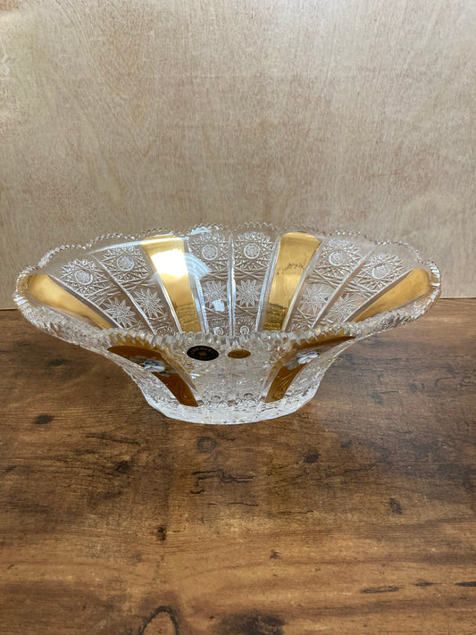 Bohemia Crystal hand cut 500 PK gold and flowers decorated oval serving plate fruits home decor .Eternal elegance .