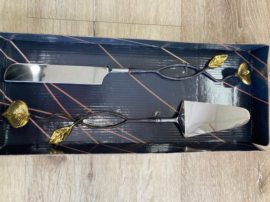 Cake Knife and Shovel Serving Set ,Bright Elegant Stainless Steel with antique look design flower.(2 pcs set)