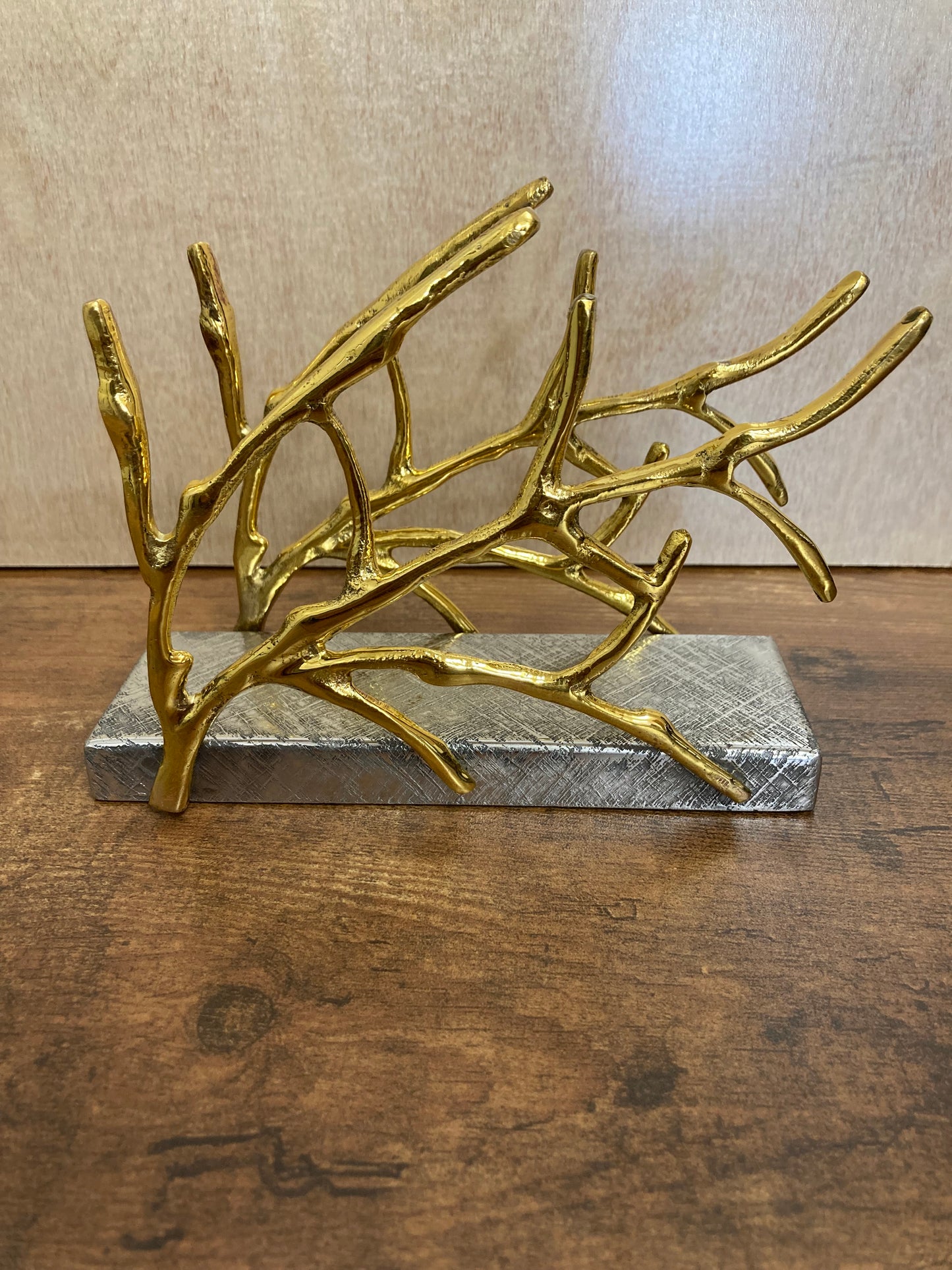 Stainless steel & Brass napkin holder , Gold and silver branch pattern brushed finish. Home decor.