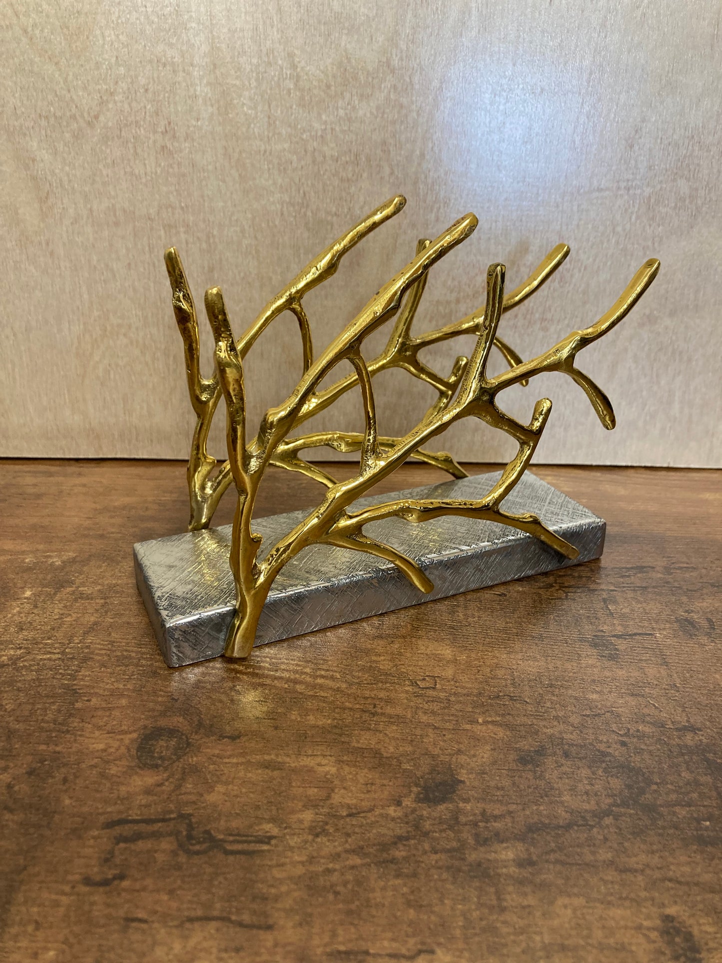 Stainless steel & Brass napkin holder , Gold and silver branch pattern brushed finish. Home decor.