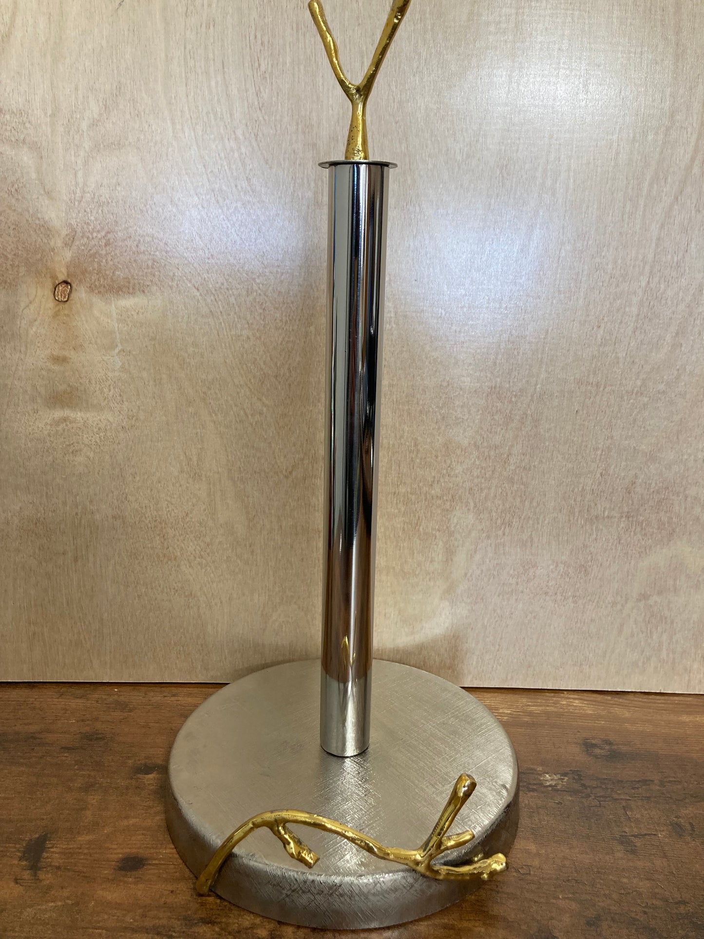 Stainless steel & Brass paper towel holder , Gold and silver branch pattern brushed finish. Home decor.