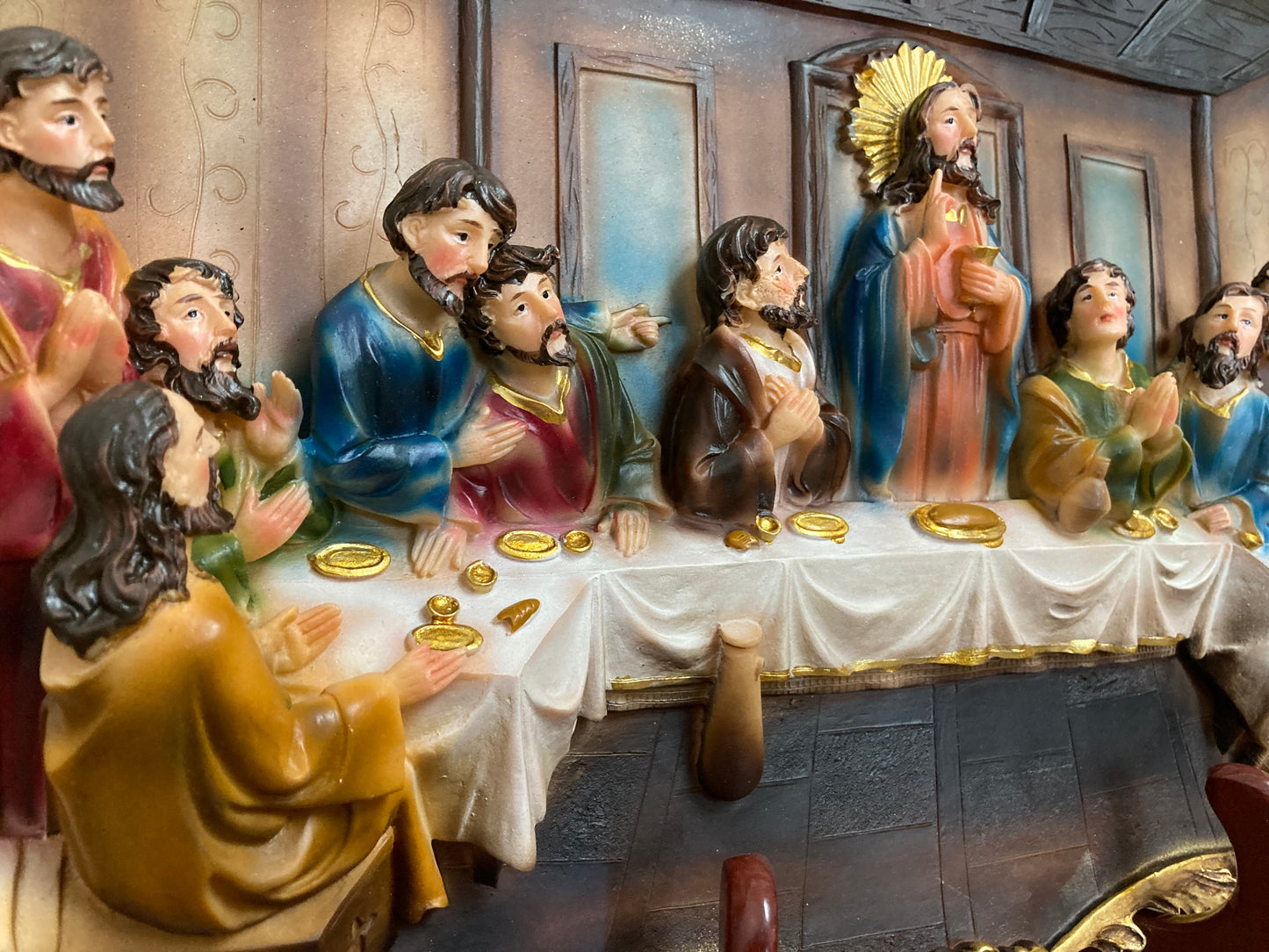 Last Supper wall hanging 3D figurine picture frame shape . Unique elegant Home decor .