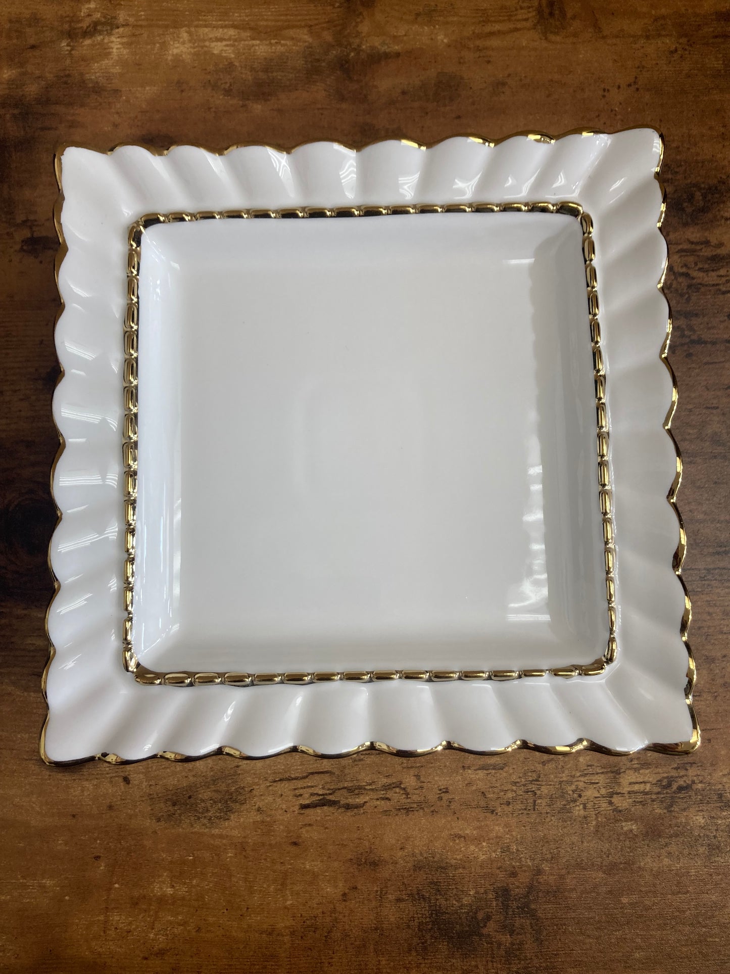Square dessert appetizer White ceramic 6 pcs Plates with gold rim dishes fruits modern serving elegant .