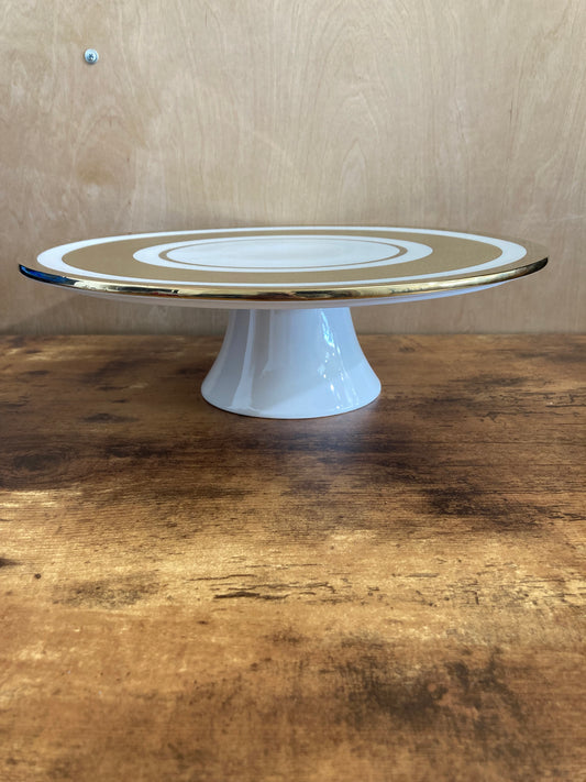 Cake stand with base ceramic table top with gold pattern ,elegant and classy. Home decor.