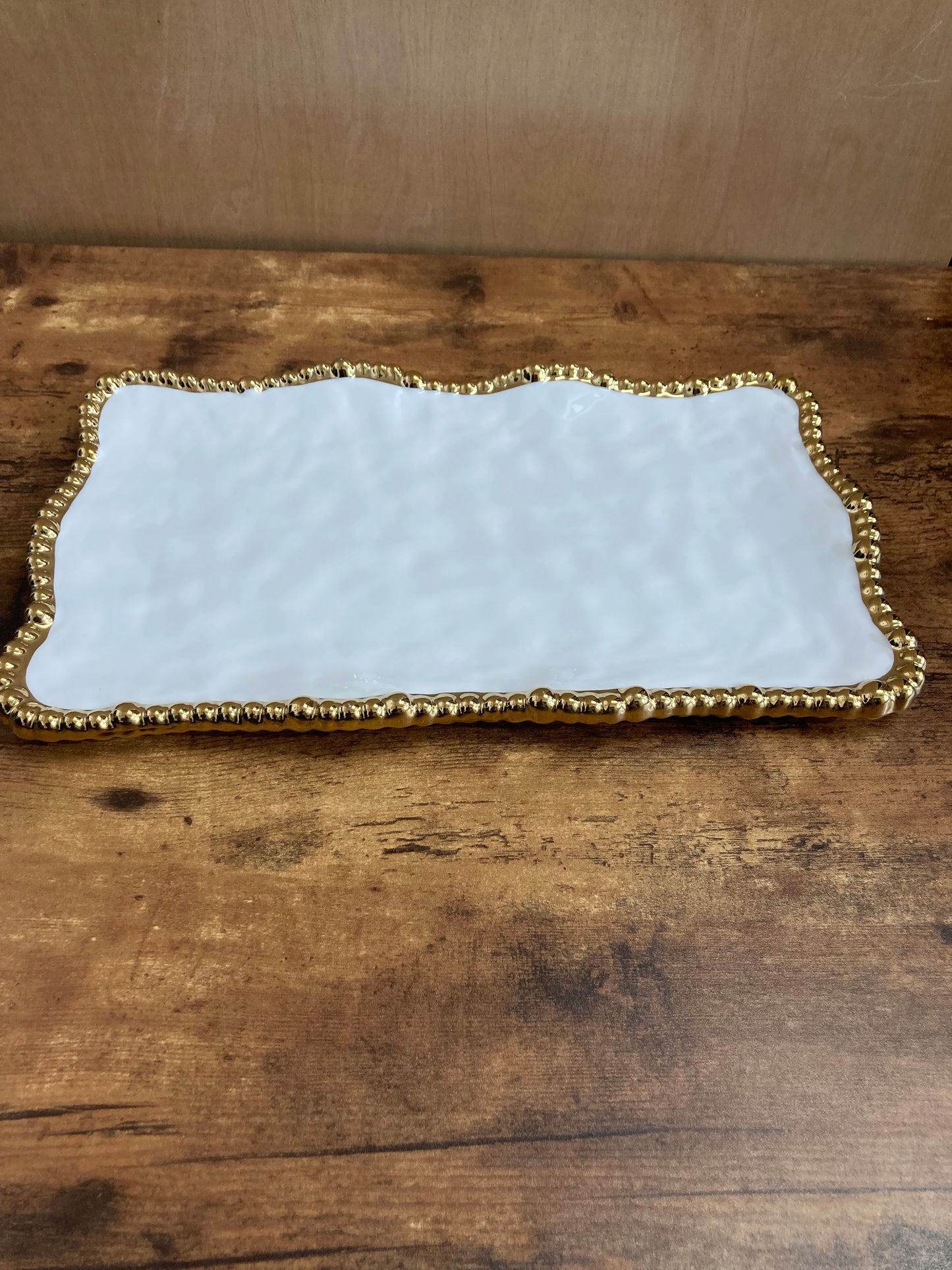 Serving dish tray plate fruits pastry food ,rectangular shape ceramic with gold rim.