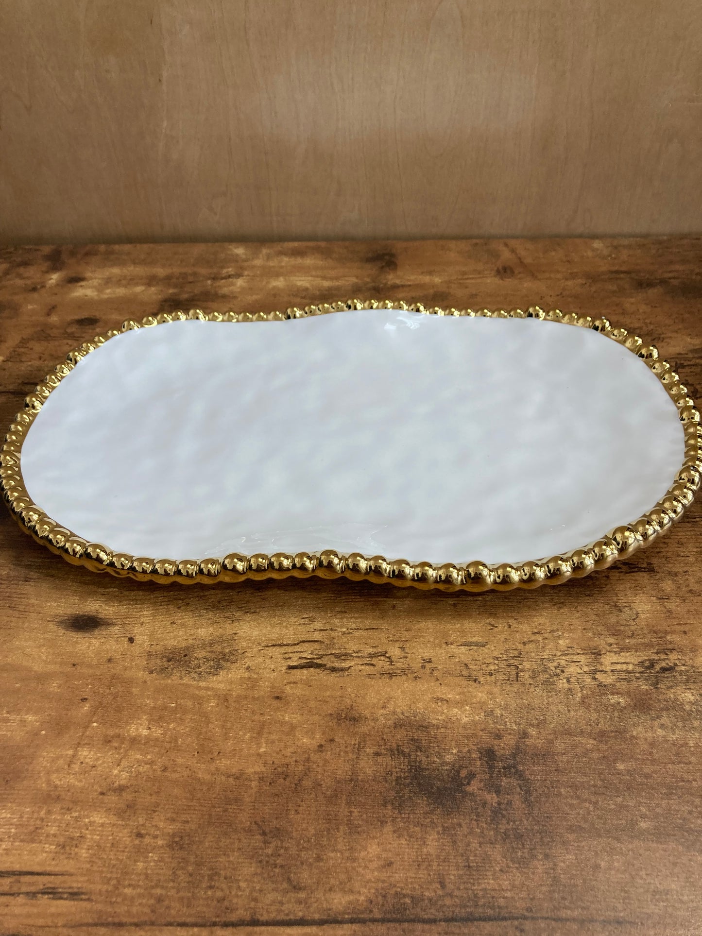 Serving dish tray plate fruits pastry food ,oval shape ceramic with gold rim. large.