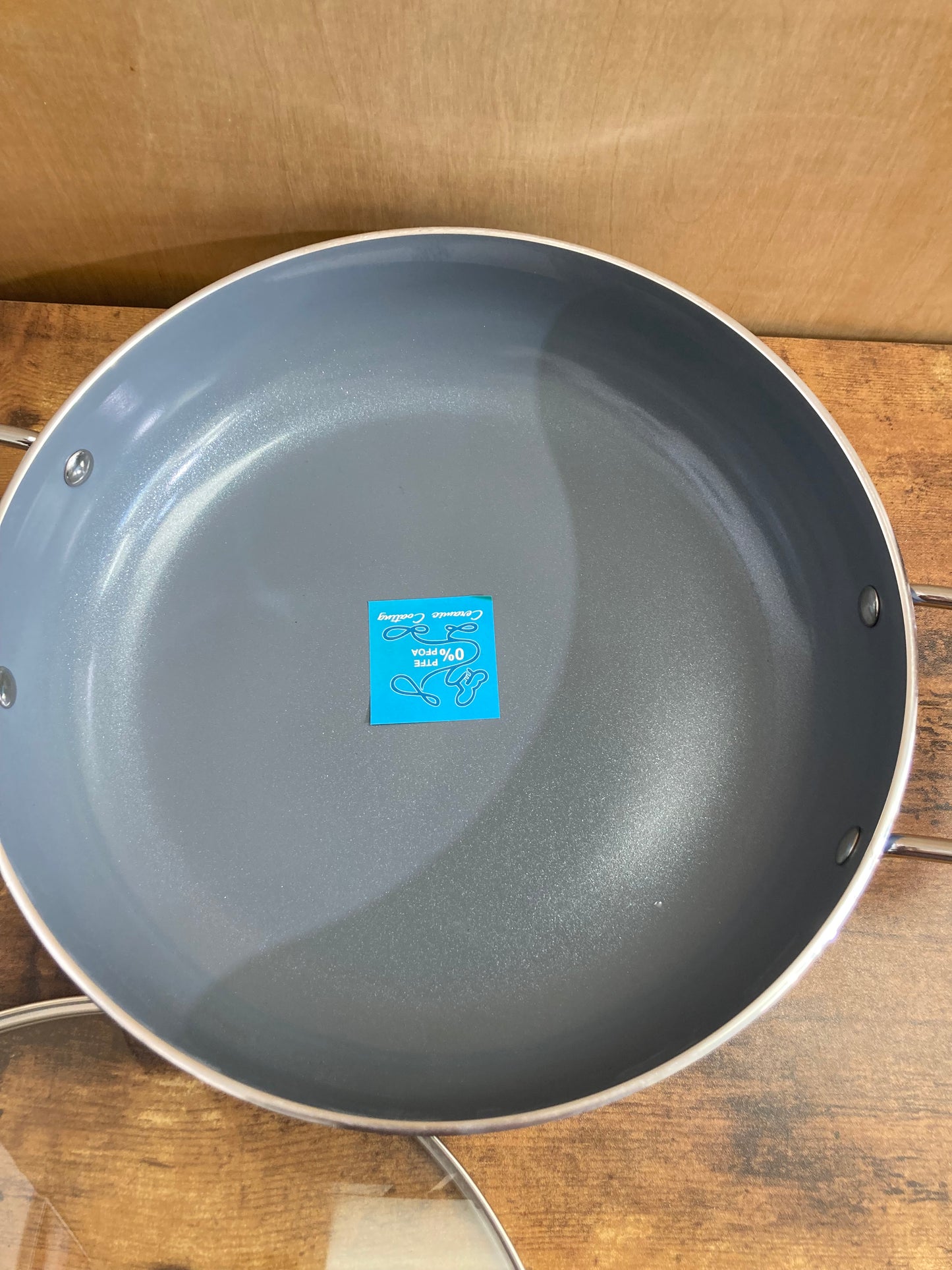 Cookware nonstock 12 inch low pot bottom induction pot with glass cover. PFOA FREE ceramic coated.
