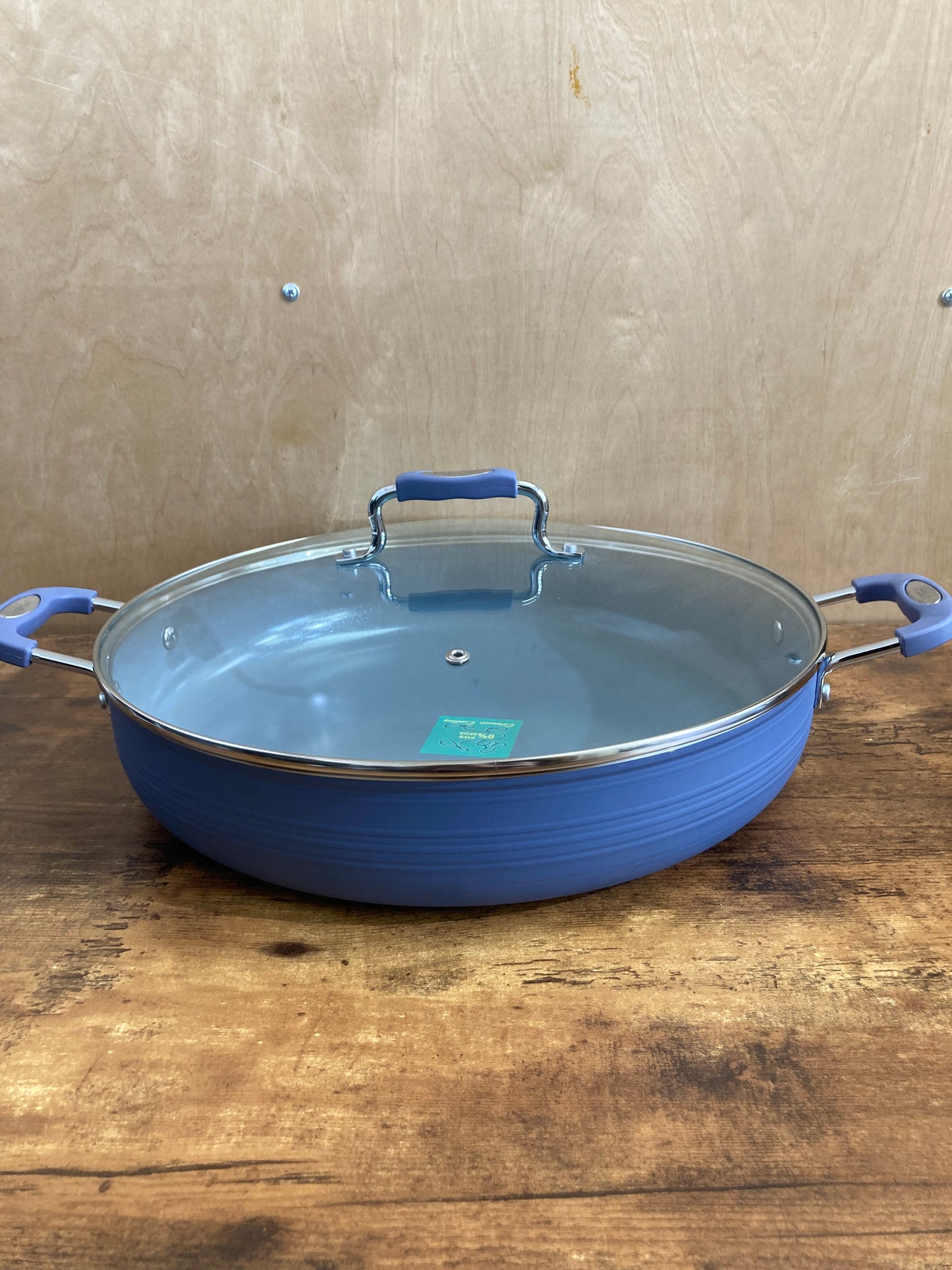 Cookware nonstock 14 inch low pot bottom induction pot with glass cover. PFOA FREE ceramic coated.