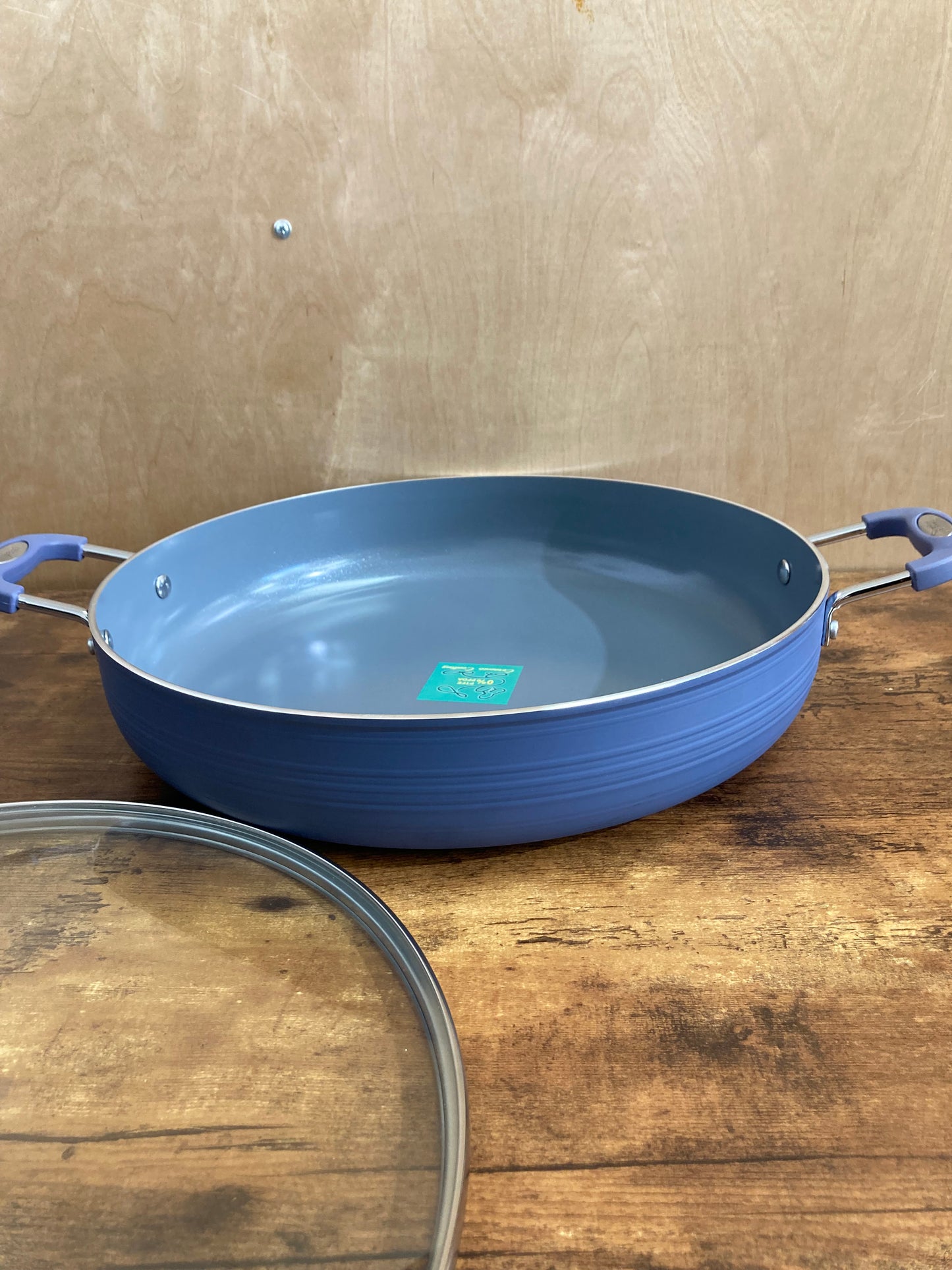 Cookware nonstock 14 inch low pot bottom induction pot with glass cover. PFOA FREE ceramic coated.