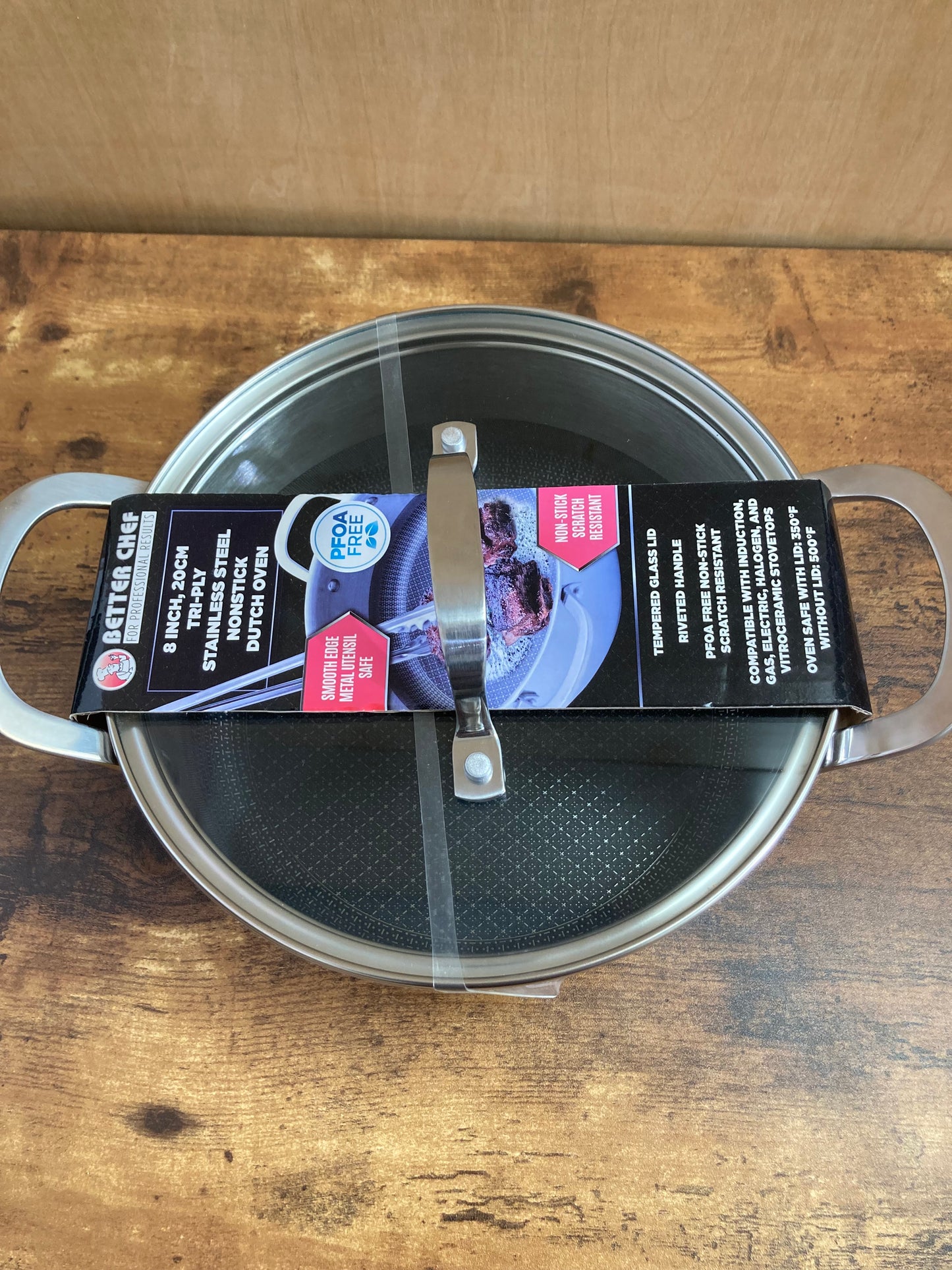 Cookware nonstock PFOA FREE 3 QT Stainless steel pot oven safe with glass cover.