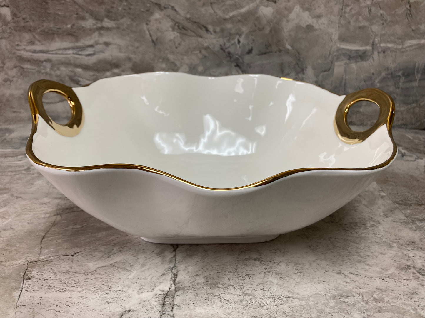 Serving salad dish plate fruits food ,ceramic with gold rim. home decor.