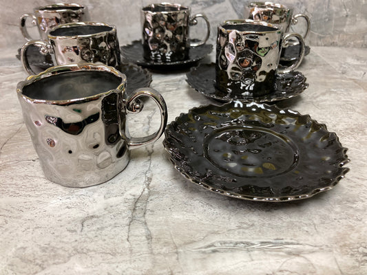 Coffee cups set of 6 modern and original . Hammer pattern Ceramic.