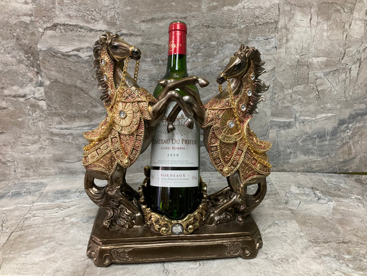 Figurine Horses wine bottle holder antique look elegant and classy. Home decor.