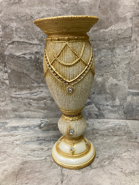 Flower Vase made of poly resin with stones decoration . Home decor .