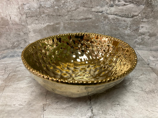 Serving salad dish plate fruits food ,ceramic  Gold color. home decor.