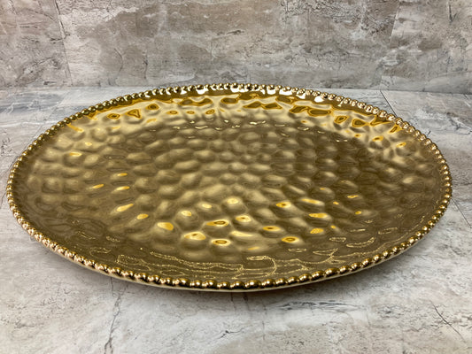 Serving oval dish plate fruits food ,ceramic  Gold color. home decor.