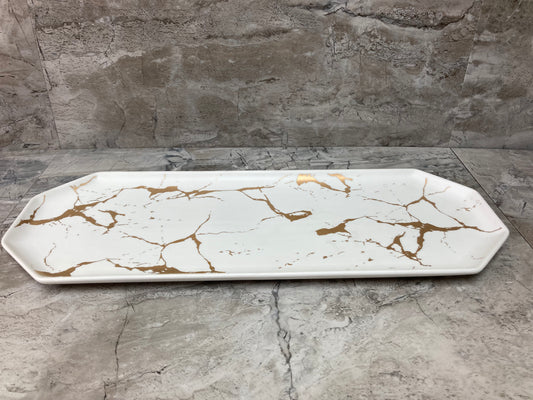 Serving dish tray plate fruits food ,ceramic marble pattern rectangular shape.