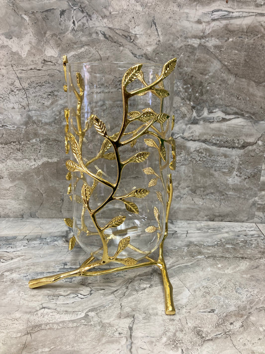 Glass Flower vase leaf pattern with &nbsp;gold metal stand .Unique elegant classy home decor.