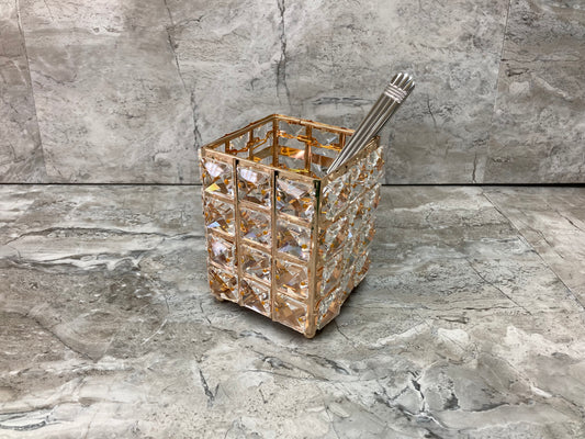 Cutlery holder metal and glass,square shape.