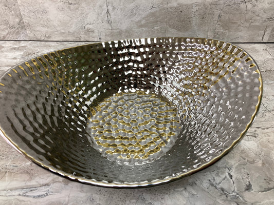 Serving large oval shape bowl Ceramic dish plate tray fruits ,silver color .Home decor. Large