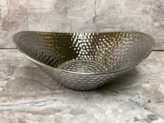 Serving oval shape bowl Ceramic dish plate tray fruits ,silver color .Home decor.