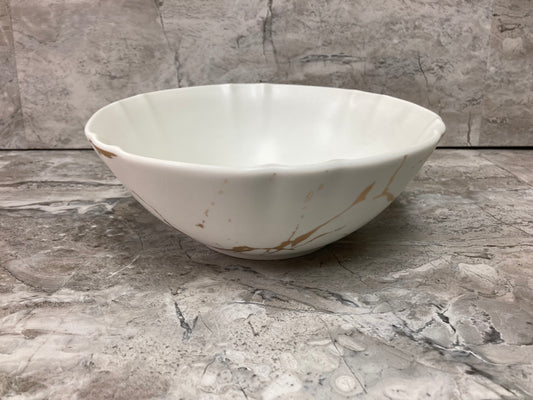 Salad soup bowl ceramic marble gold pattern . Home decor.