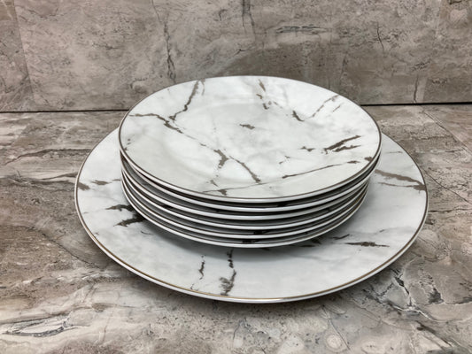 Serving plate with 6 pcs dessert plates food fruits cake ,made of ceramic with marble pattern. Home decor table top.