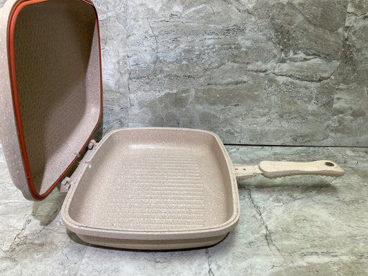 Cookware Cooking double sided fry pan rectangular shape stove top kitchen .
