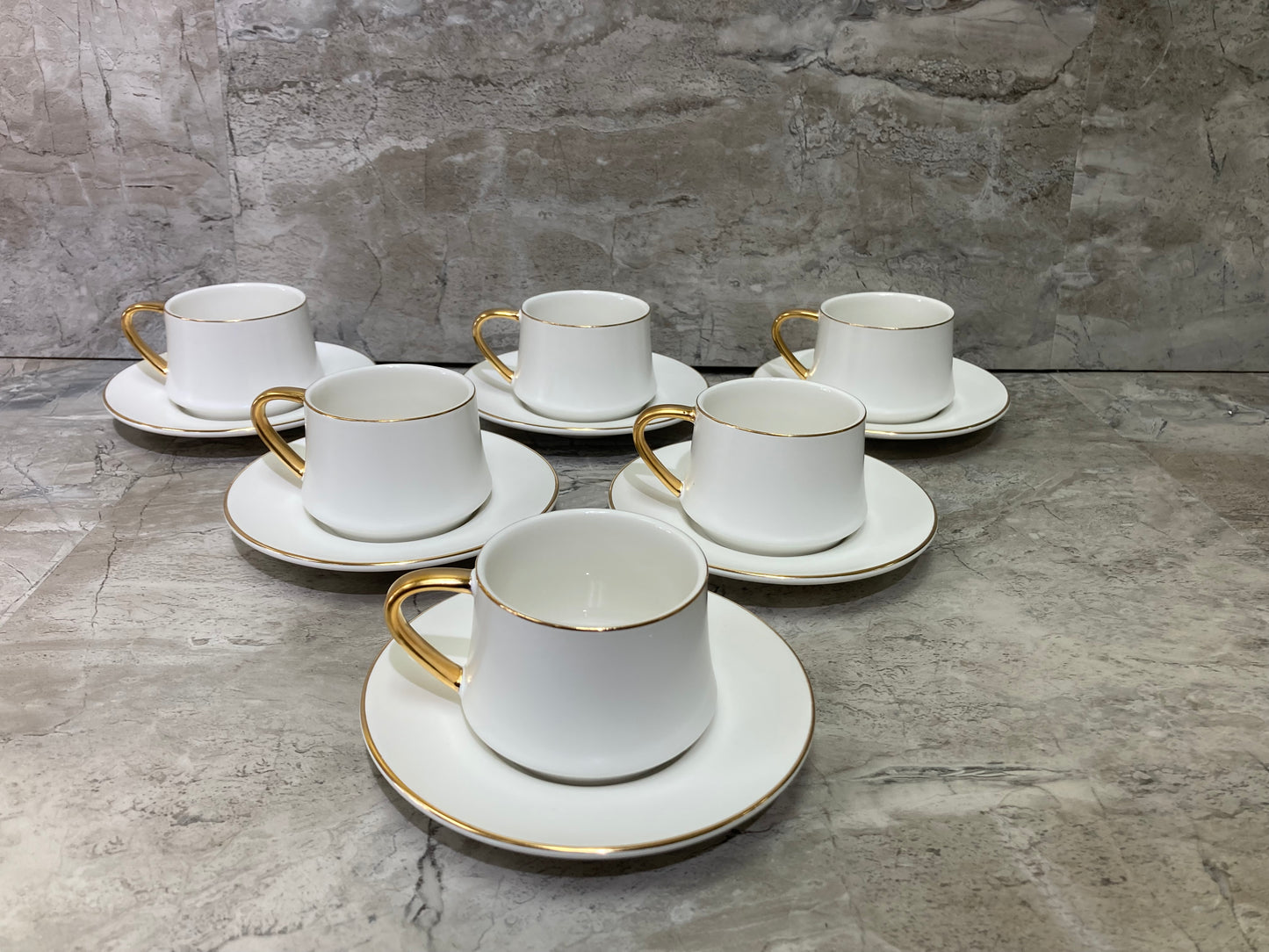 Coffee cups set of 6 simple elegant with gold rim. ceramic.