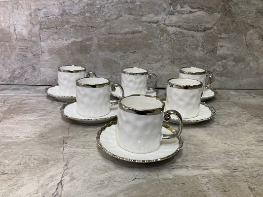 Coffee cups set of 6 with silver rim. ceramic.
