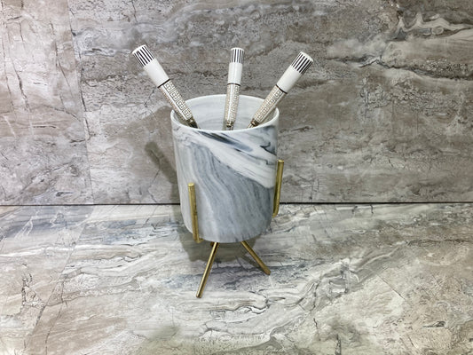 Cutlery holder with metal base marble pattern.Ceramic marble pattern.