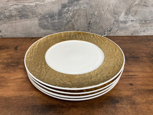 Gold Rim Color 4 pcs Plates dishes Dessert Salad  hammer pattern modern elegant set.