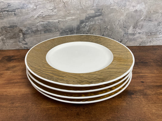 Gold Rim Color 4 pcs Plates dishes Dinner set hammer pattern modern elegant .