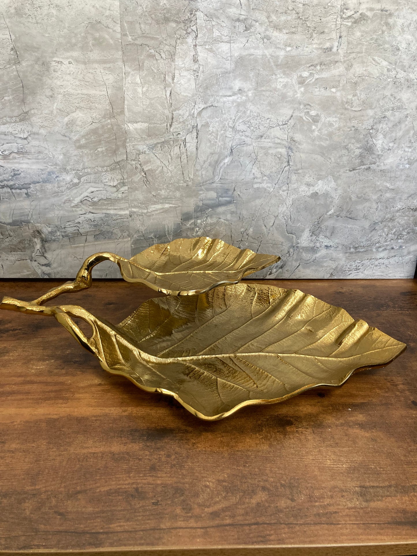Metal serving tray platter Gold color.