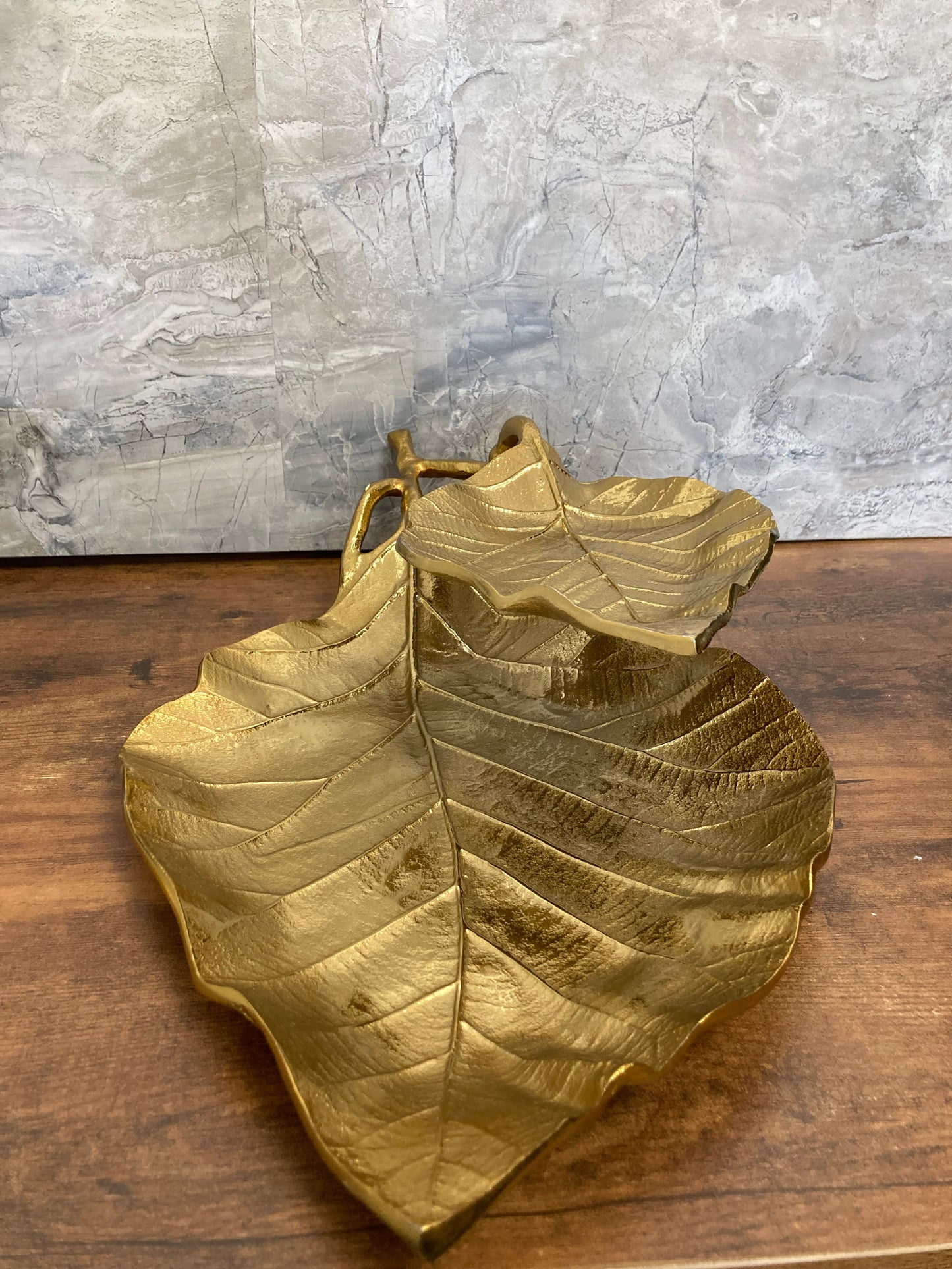 Metal serving tray platter Gold color.