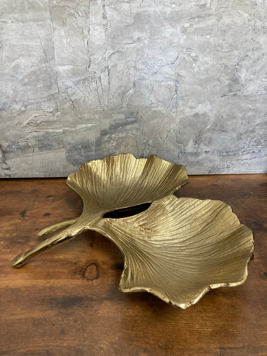 Leaf Metal Platter Bowl Gold / Silver color 2 sections ,Serving Tray.Modern and elegant home decor.