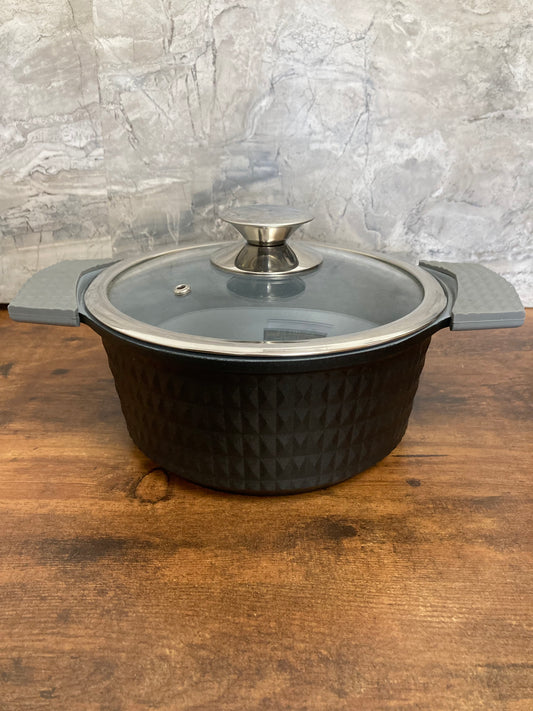 Black Cooking Pot 24 cm( approx 5QT) Cast Aluminum Stock pot ,Non Stick Ceramic Coated 0% PTFE 0% PFOA Kitchen stove oven.