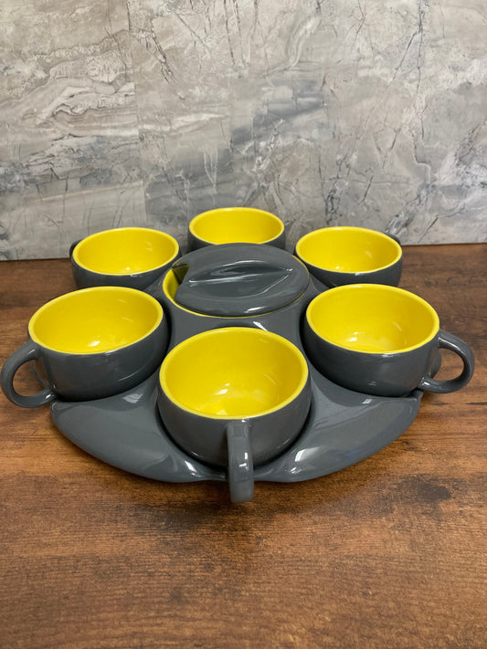 Ceramic Colorful Coffee  tea Espresso cup and saucer set with Tray and candy dish compartment .Home Decor Set of 6 Cups and Saucers.