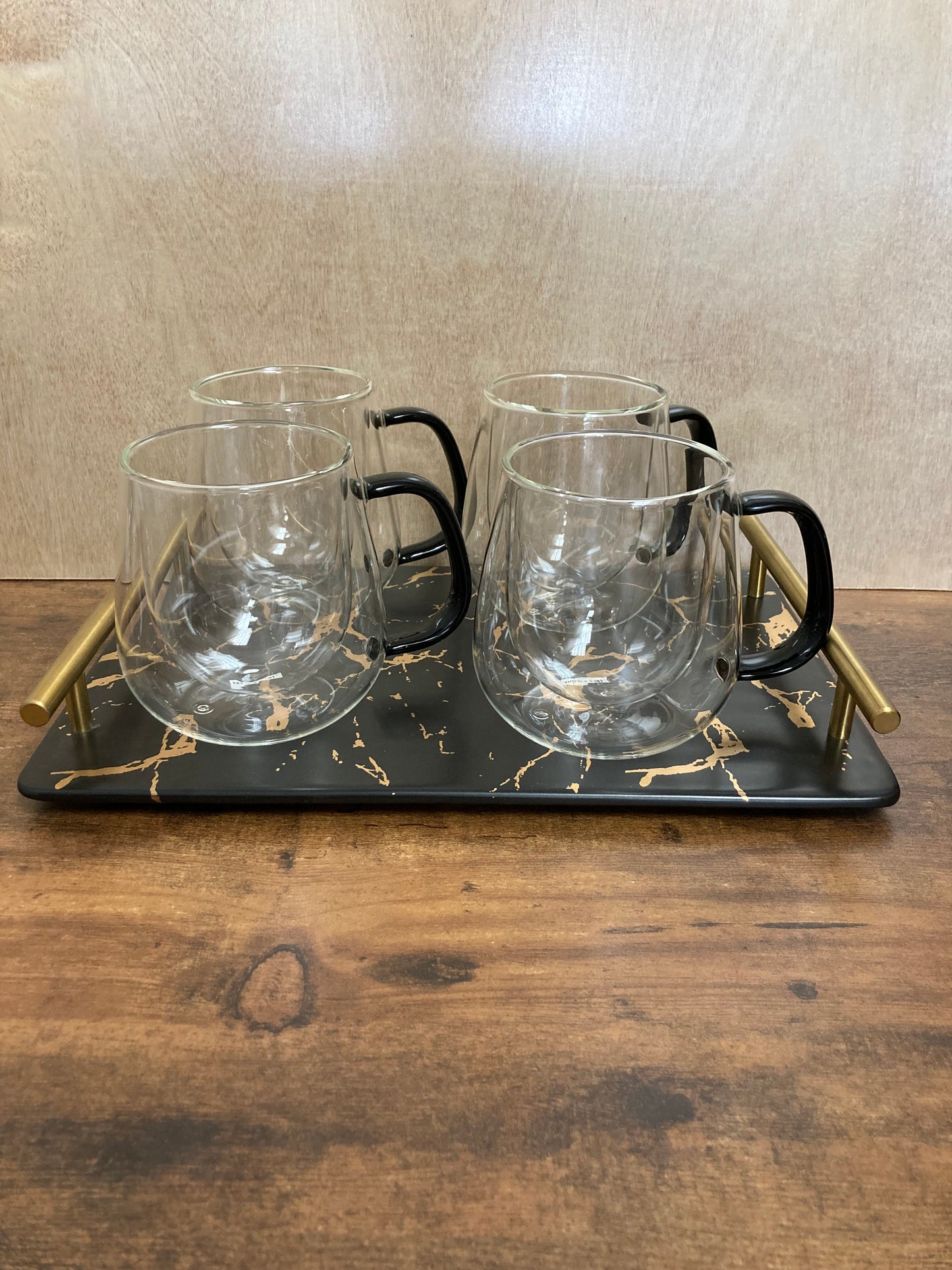 Glass double walled thermo glass Coffee Espresso cup  set with black handle .Home Decor Set of 4 Cups classy and elegant.