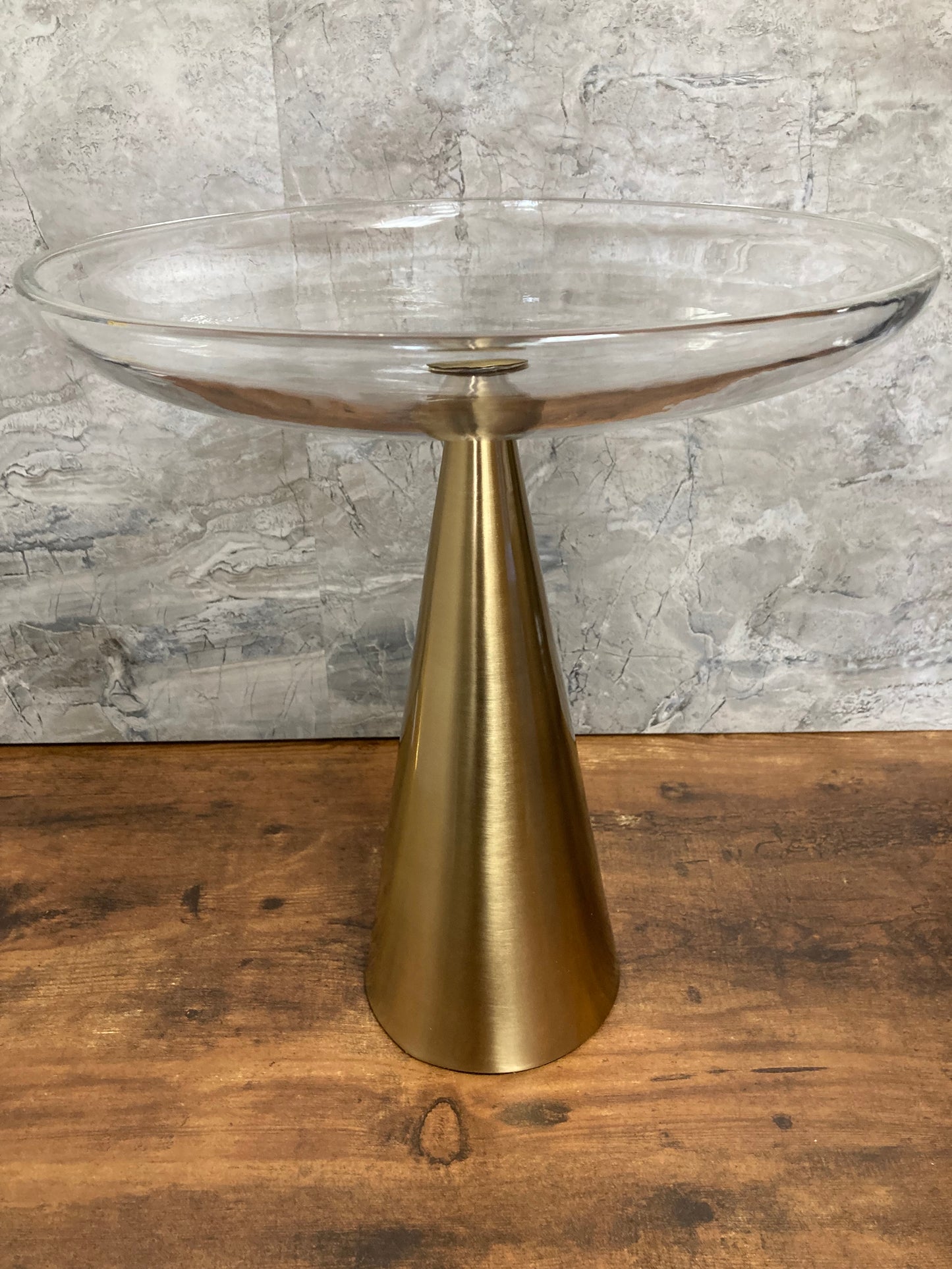 Center piece fruits cake glass top and metal base elegant classy unique home decor . Large.