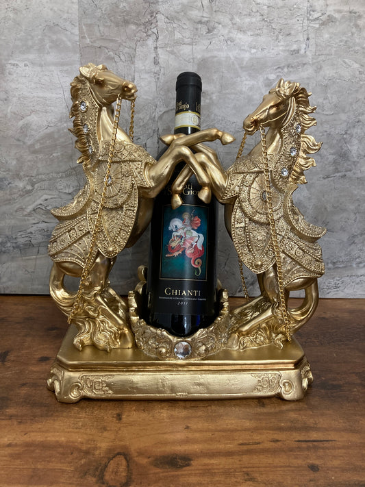 Golden Statuette And Unique Horse Wine Bottle Holder Figurine Glitter .Ploy Resin Stallion .