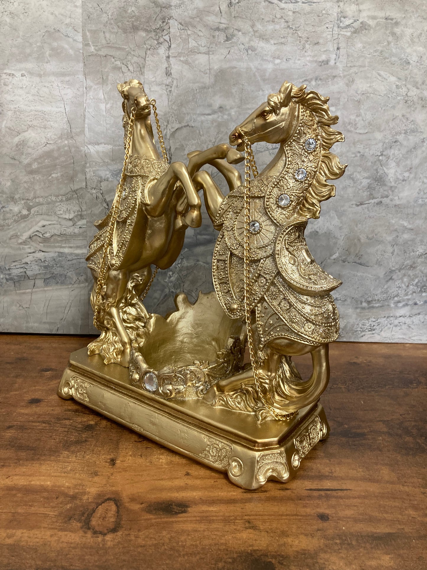 Golden Statuette And Unique Horse Wine Bottle Holder Figurine Glitter .Ploy Resin Stallion .