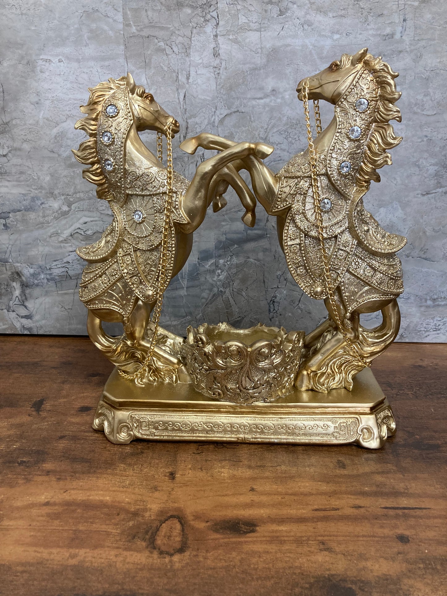 Golden Statuette And Unique Horse Wine Bottle Holder Figurine Glitter .Ploy Resin Stallion .